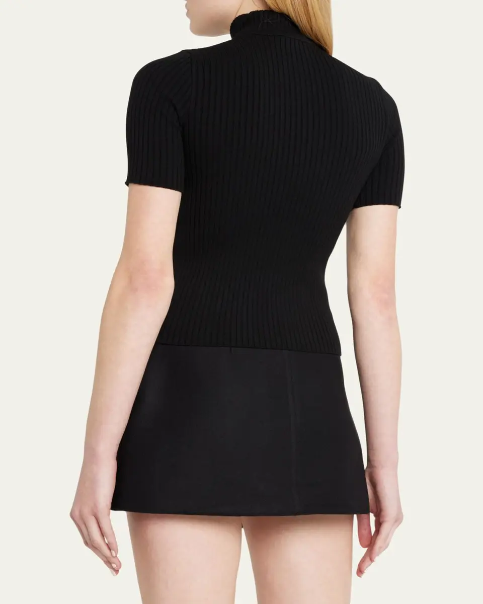 Courrèges Mock-Neck Short-Sleeve Rib Pullover | Thumbnail 3