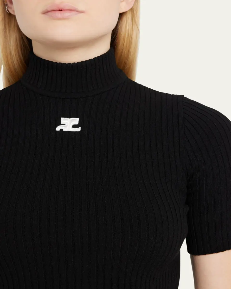 Courrèges Mock-Neck Short-Sleeve Rib Pullover | Thumbnail 5