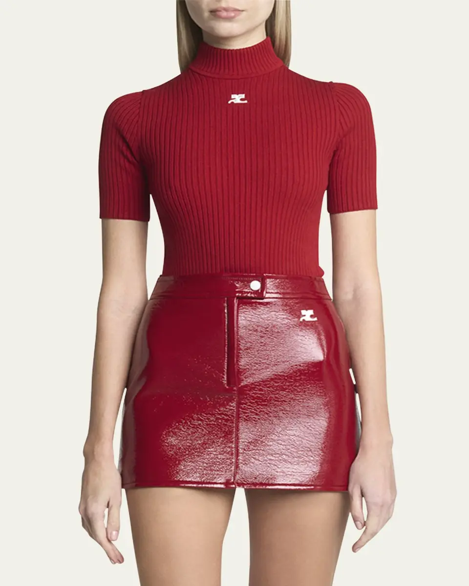 Courrèges Mock-Neck Short-Sleeve Rib Pullover | Thumbnail 8