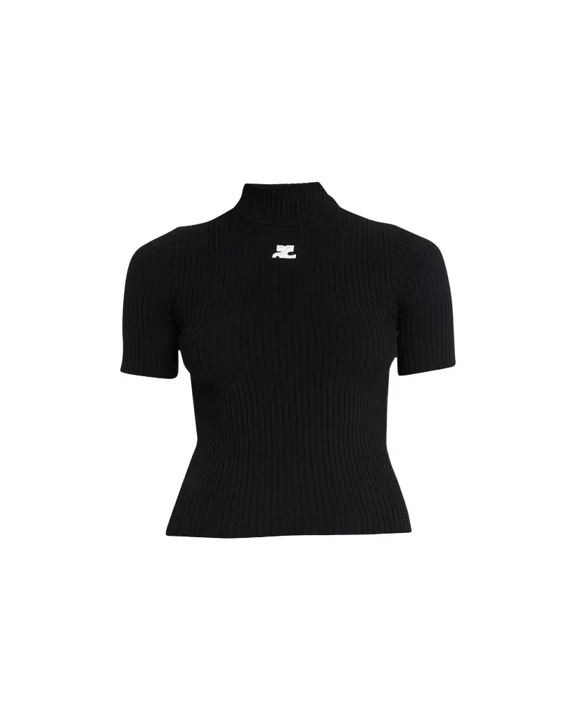 Mock-Neck Short-Sleeve Rib Pullover