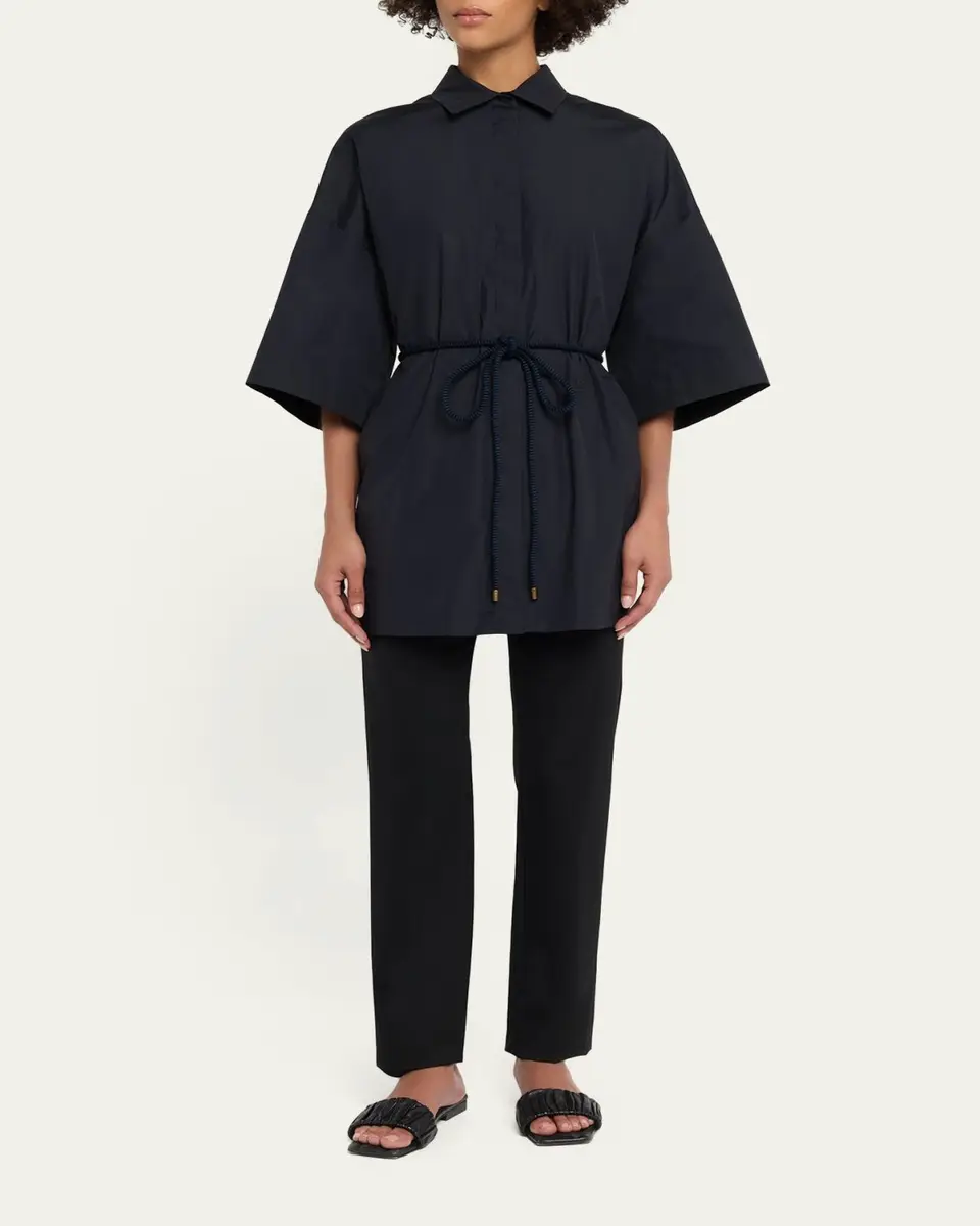Max Mara Mancora Belted 3/4-Sleeve Cotton Button-Down Shirt | Thumbnail 2