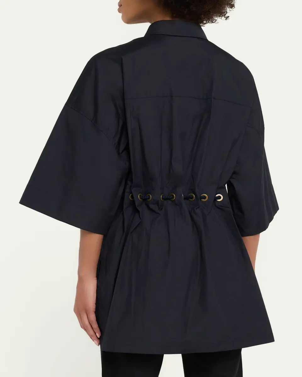 Max Mara Mancora Belted 3/4-Sleeve Cotton Button-Down Shirt | Thumbnail 3