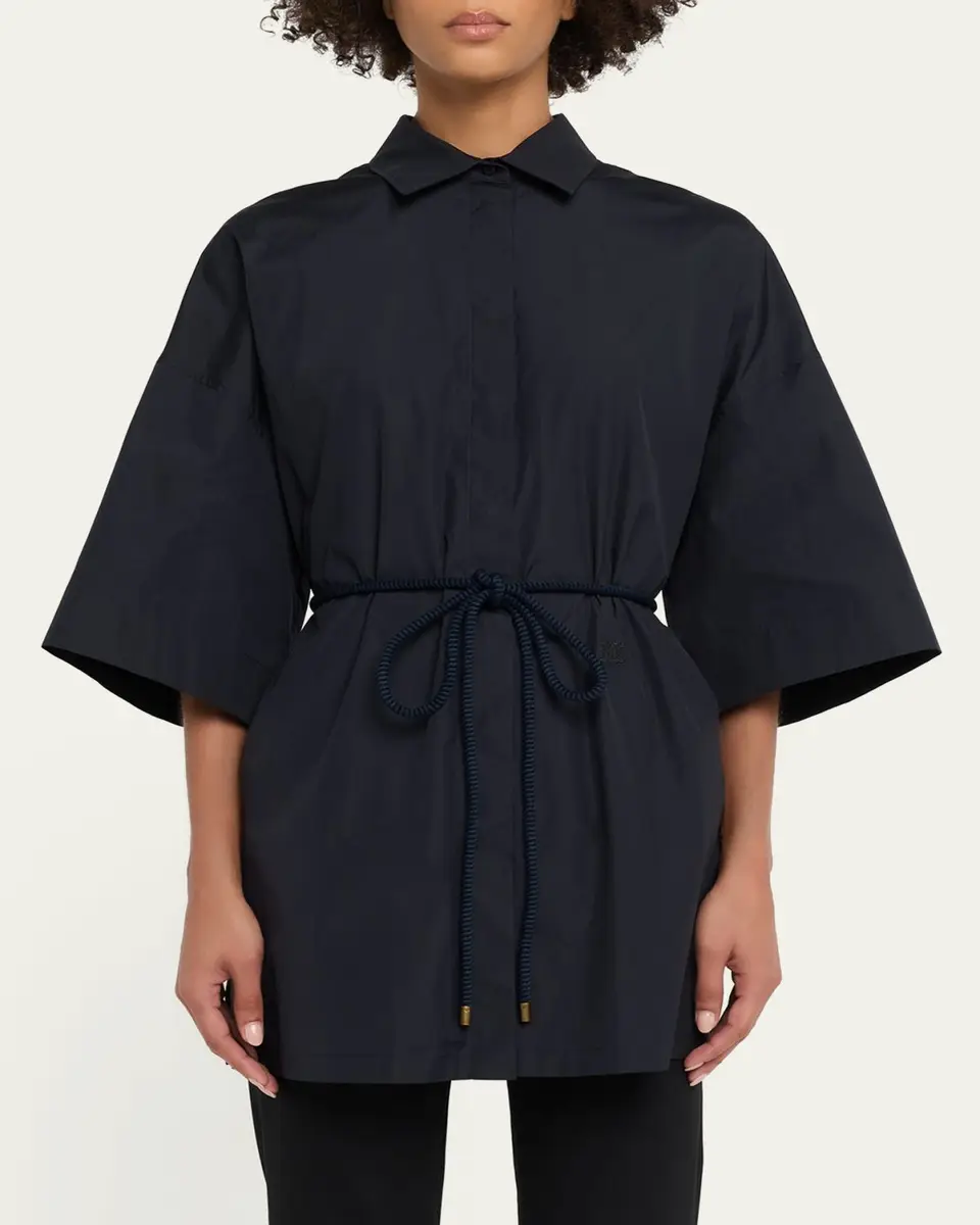 Max Mara Mancora Belted 3/4-Sleeve Cotton Button-Down Shirt | Thumbnail 4