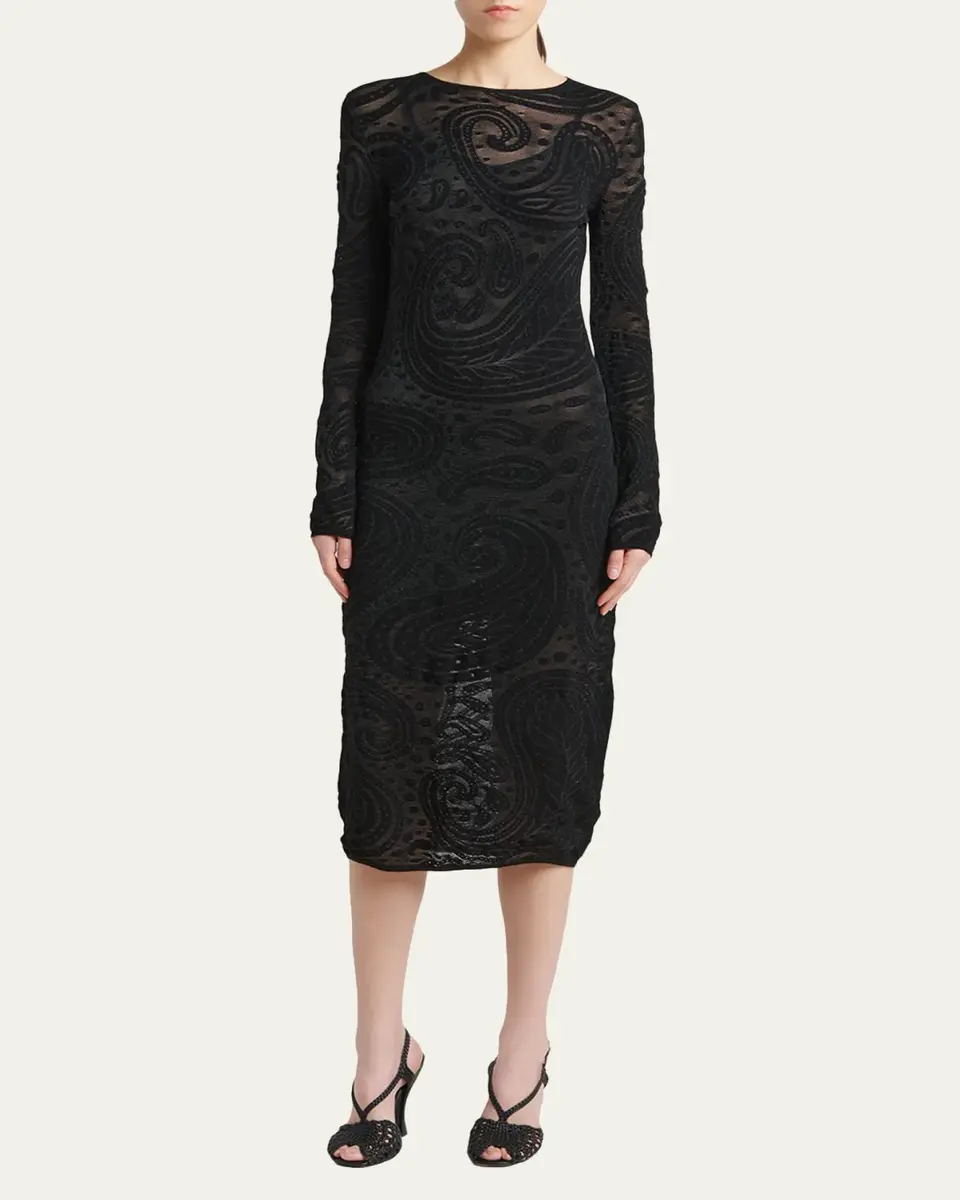 Etro Sheer Paisley Knit Long-Sleeve Midi Dress | Thumbnail 2 Etro Sheer Paisley Knit Long-Sleeve Midi Dress | Thumbnail 2
