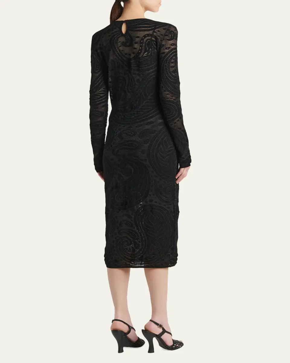 Etro Sheer Paisley Knit Long-Sleeve Midi Dress | Thumbnail 3 Etro Sheer Paisley Knit Long-Sleeve Midi Dress | Thumbnail 3
