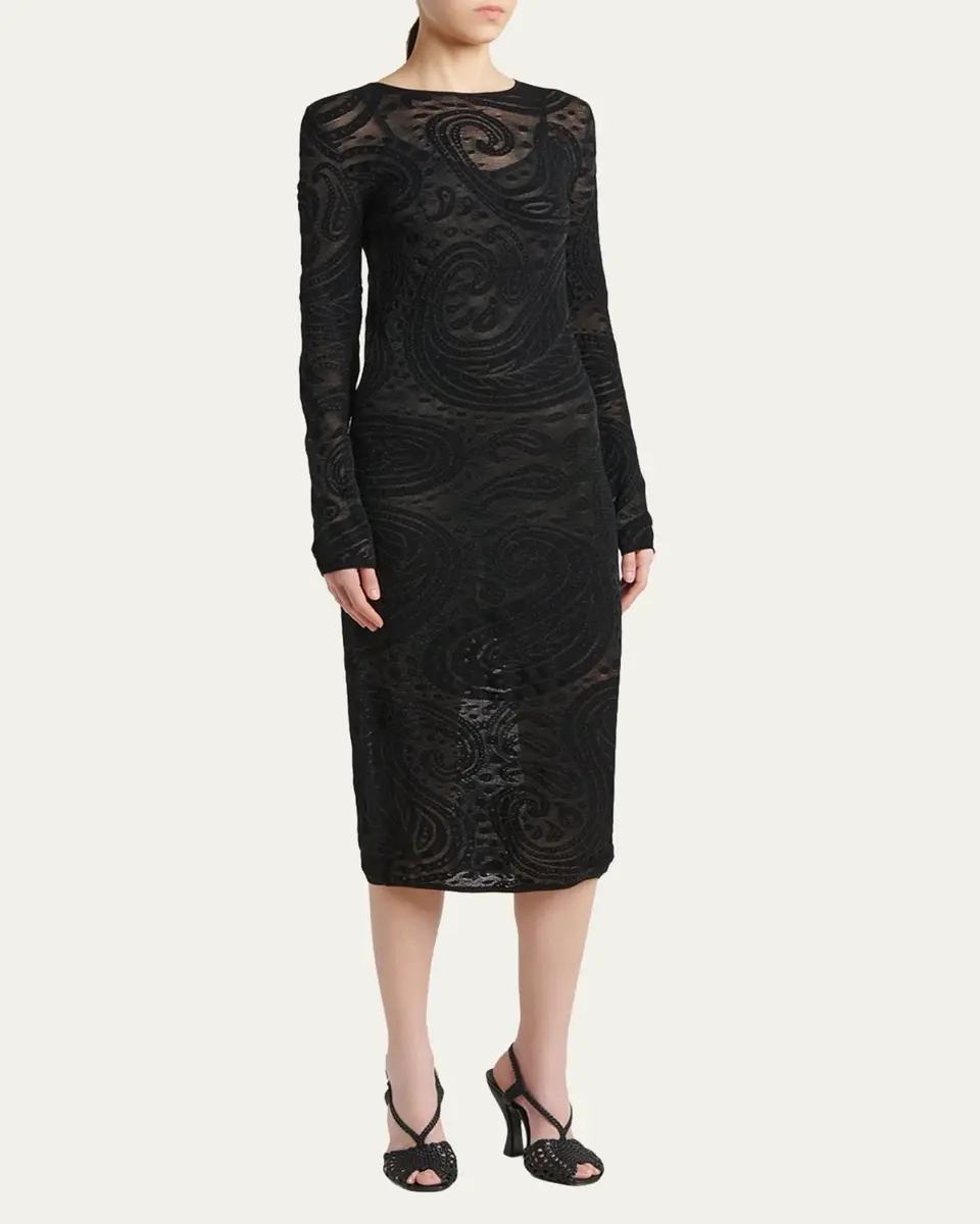 Etro Sheer Paisley Knit Long-Sleeve Midi Dress | Thumbnail 4 Etro Sheer Paisley Knit Long-Sleeve Midi Dress | Thumbnail 4
