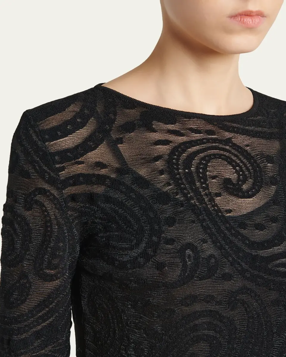 Etro Sheer Paisley Knit Long-Sleeve Midi Dress | Thumbnail 5 Etro Sheer Paisley Knit Long-Sleeve Midi Dress | Thumbnail 5