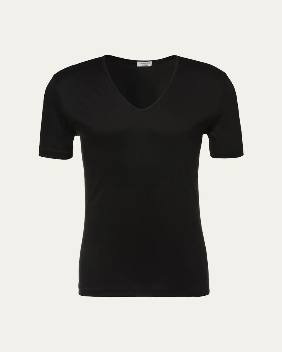 Zimmerli Men's Sea Island V-Neck Cotton T-Shirt | Thumbnail 2