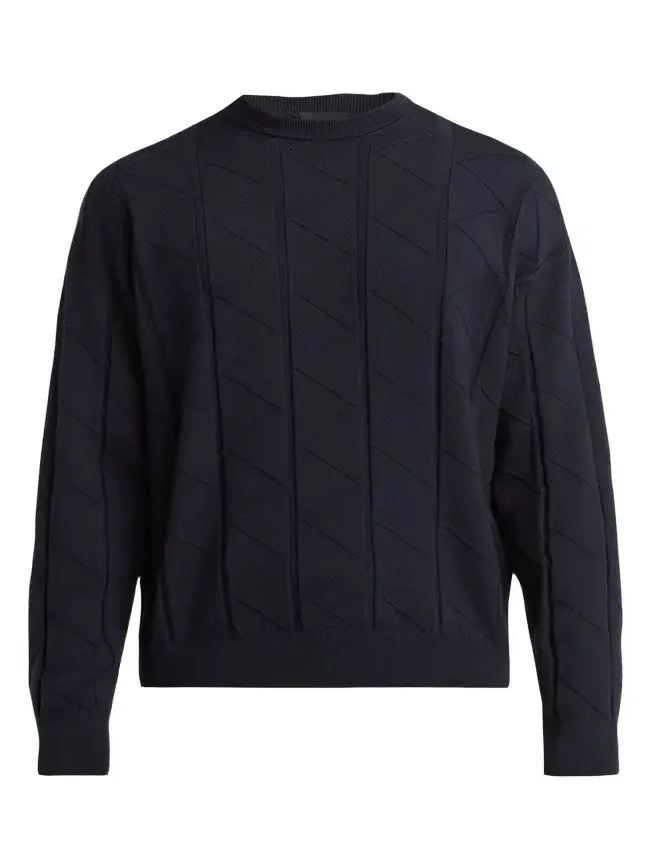 Men's Chevron-Knit Virgin Wool Crewneck Sweater Men's Chevron-Knit Virgin Wool Crewneck Sweater
