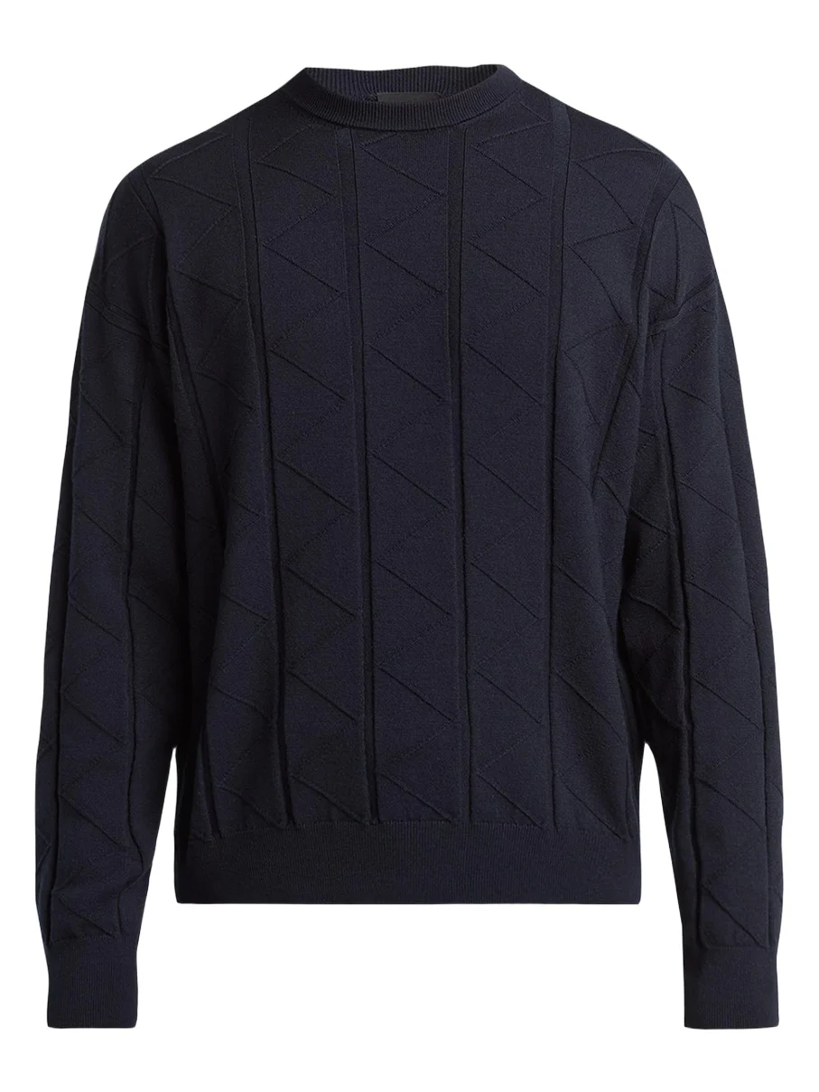 Men's Chevron-Knit Virgin Wool Crewneck Sweater