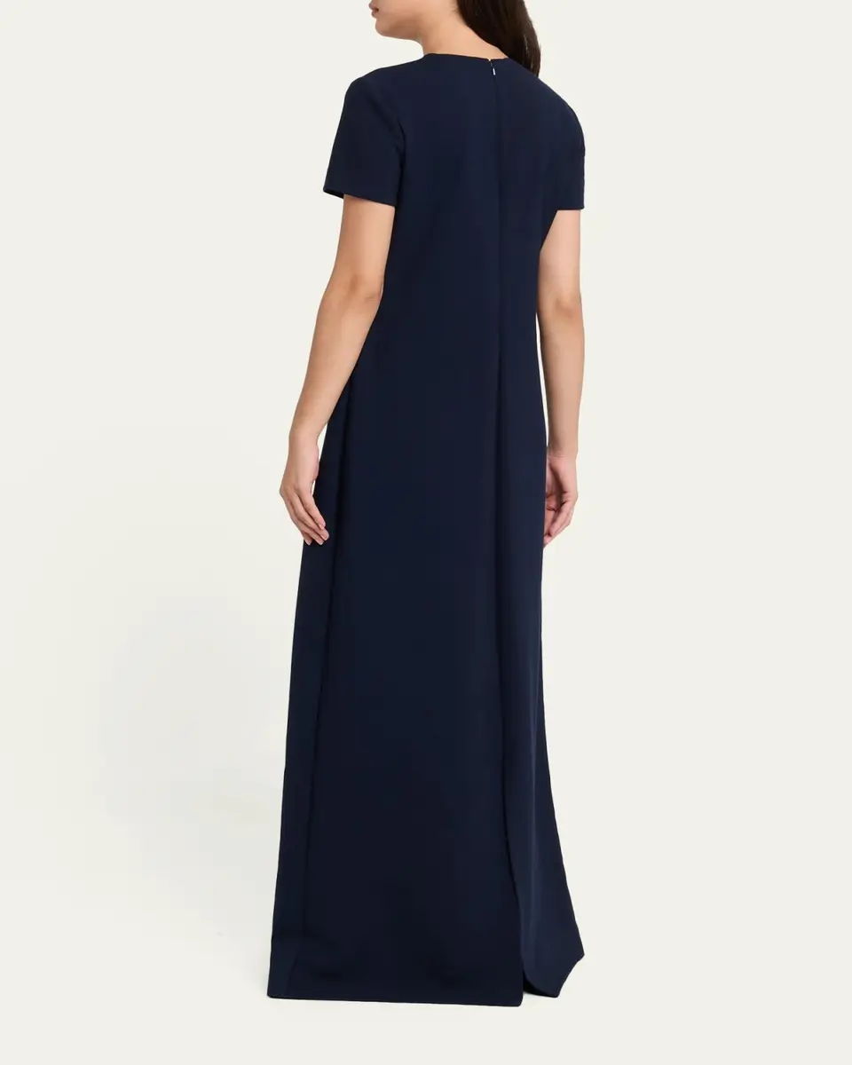 Oscar de la Renta Floral Beaded Short-Sleeve A-Line Gown | Thumbnail 3