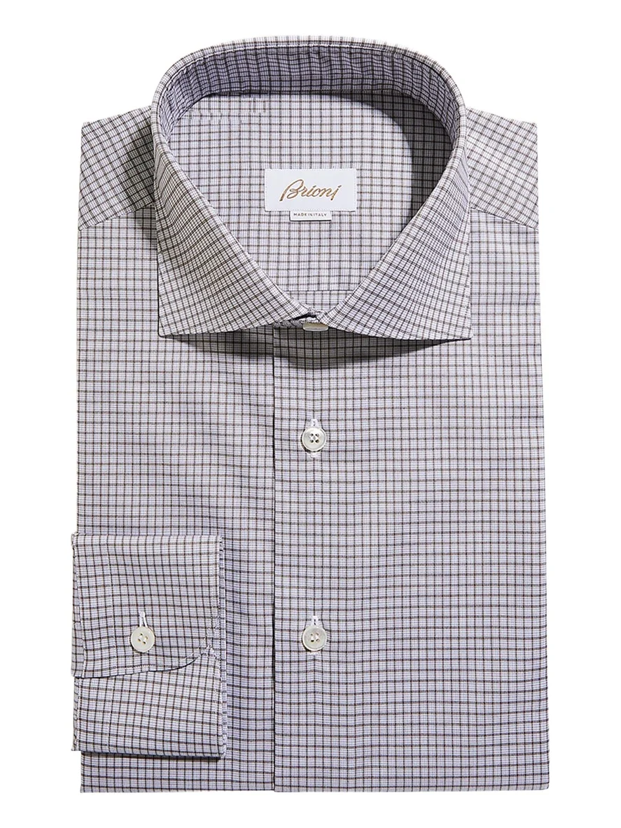 Brioni Men's Graph Check Cotton Dress Shirt