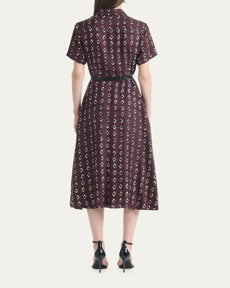 Altuzarra Kiera Diamond-Print Silk Short-Sleeve Midi Shirtdress | Thumbnail 3 Altuzarra Kiera Diamond-Print Silk Short-Sleeve Midi Shirtdress | Thumbnail 3