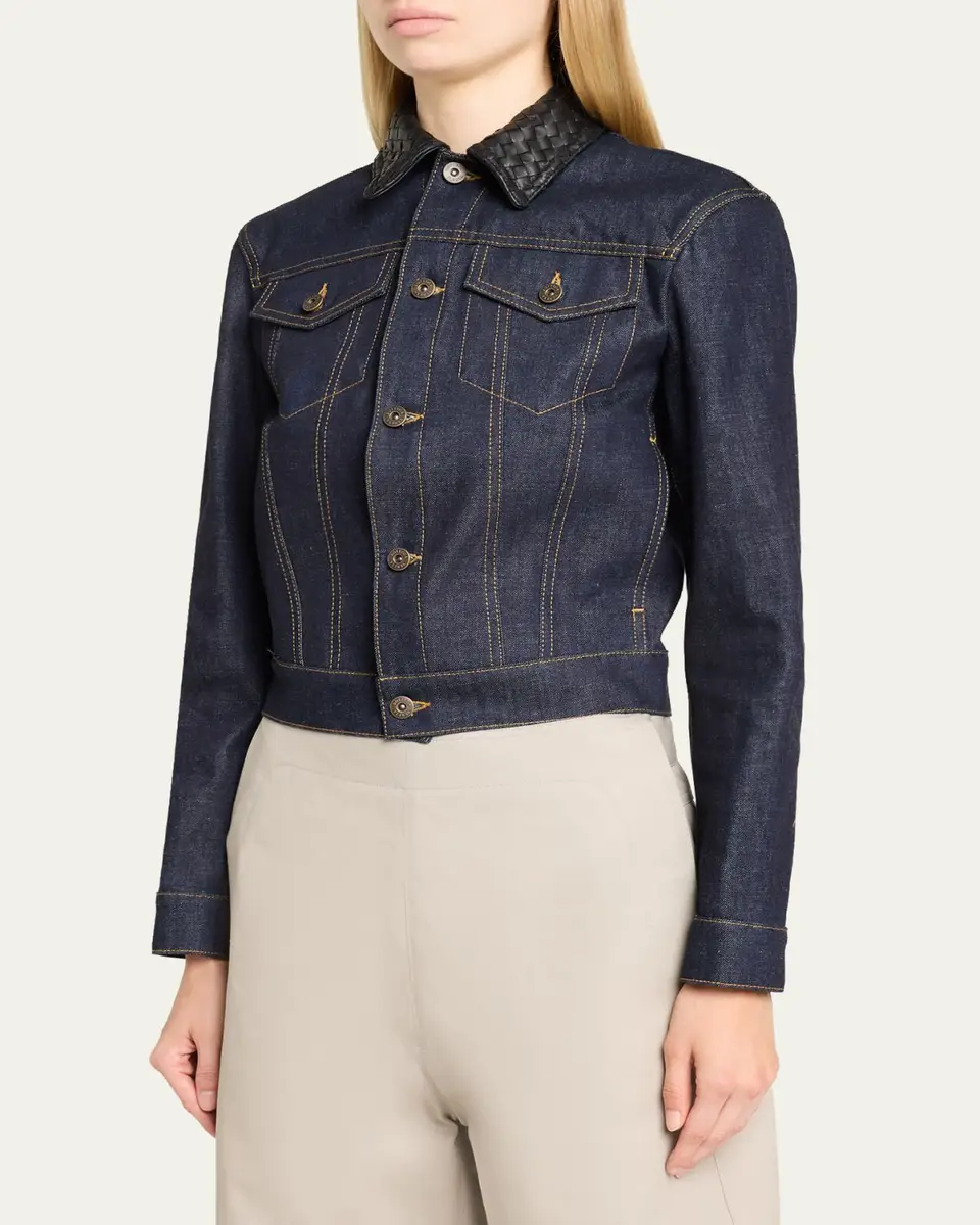 Bottega Veneta Intrecciato Collar Cotton Denim Jacket | Thumbnail 4 Bottega Veneta Intrecciato Collar Cotton Denim Jacket | Thumbnail 4