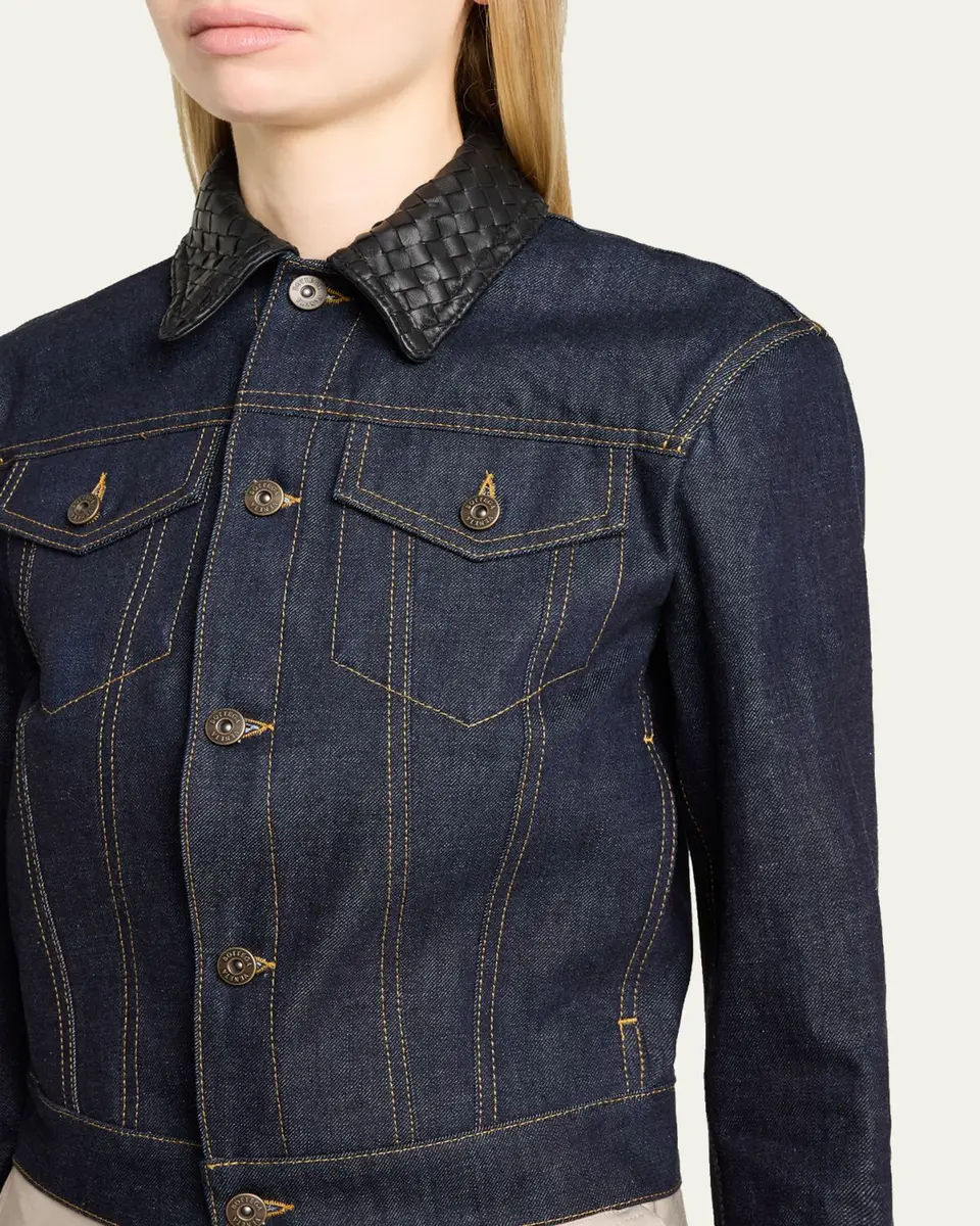 Bottega Veneta Intrecciato Collar Cotton Denim Jacket | Thumbnail 5 Bottega Veneta Intrecciato Collar Cotton Denim Jacket | Thumbnail 5
