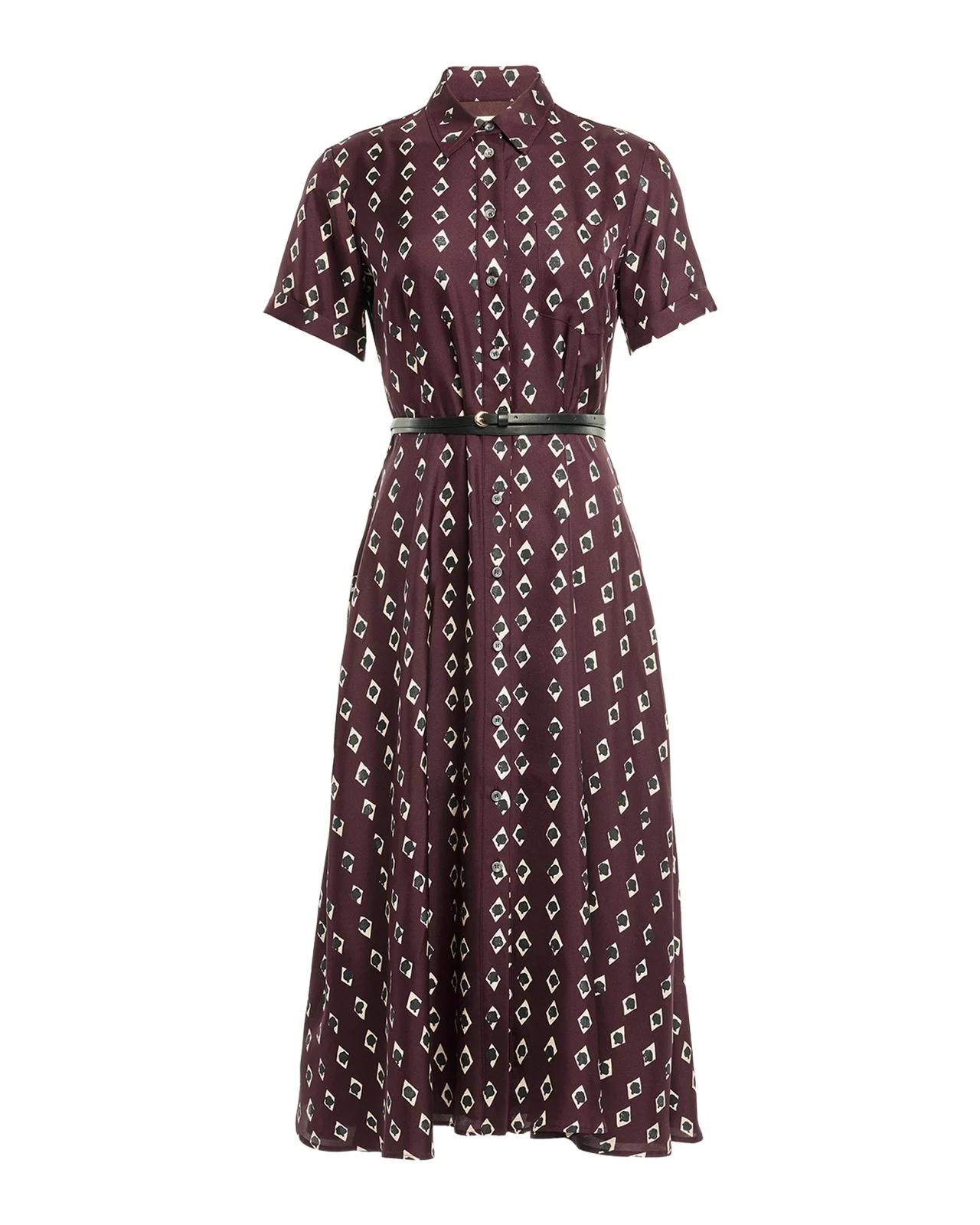 Altuzarra Kiera Diamond-Print Silk Short-Sleeve Midi Shirtdress