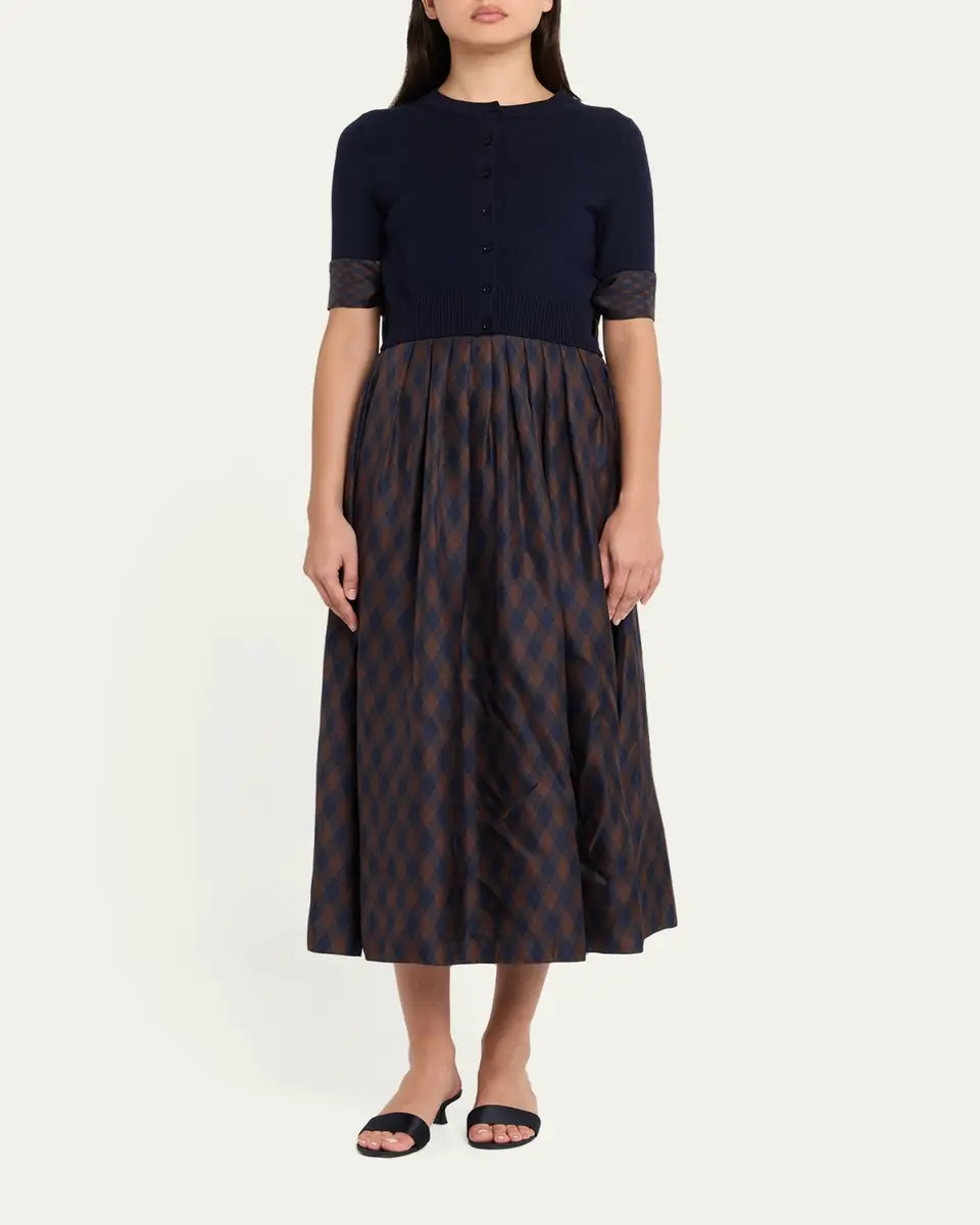 Oscar de la Renta Argyle Silk Cuffs Crop Crewneck Cardigan | Thumbnail 2 Oscar de la Renta Argyle Silk Cuffs Crop Crewneck Cardigan | Thumbnail 2