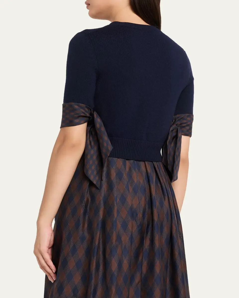 Oscar de la Renta Argyle Silk Cuffs Crop Crewneck Cardigan | Thumbnail 3 Oscar de la Renta Argyle Silk Cuffs Crop Crewneck Cardigan | Thumbnail 3