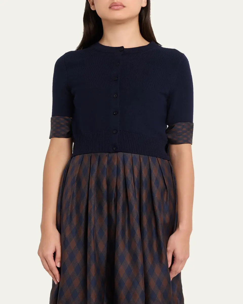 Oscar de la Renta Argyle Silk Cuffs Crop Crewneck Cardigan | Thumbnail 4 Oscar de la Renta Argyle Silk Cuffs Crop Crewneck Cardigan | Thumbnail 4