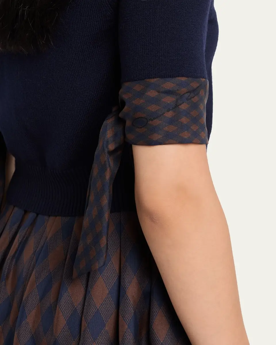 Oscar de la Renta Argyle Silk Cuffs Crop Crewneck Cardigan | Thumbnail 5 Oscar de la Renta Argyle Silk Cuffs Crop Crewneck Cardigan | Thumbnail 5