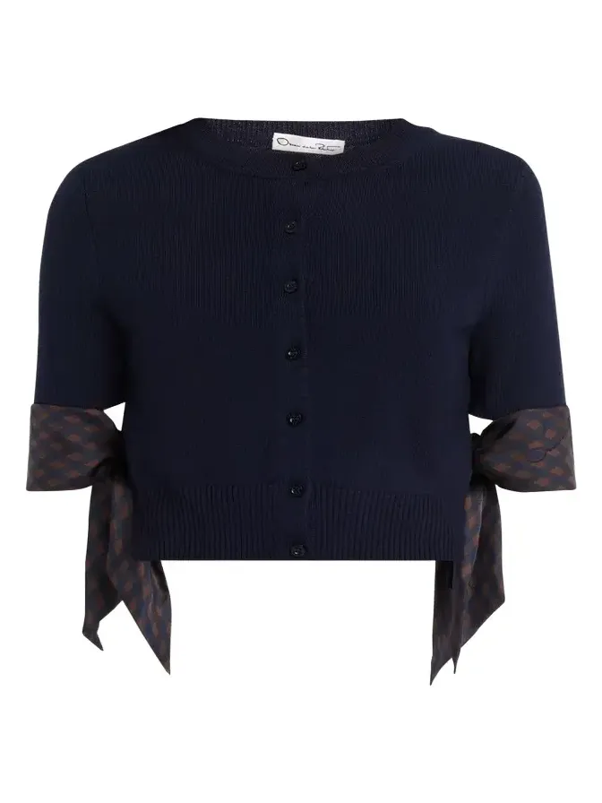 Argyle Silk Cuffs Crop Crewneck Cardigan Argyle Silk Cuffs Crop Crewneck Cardigan