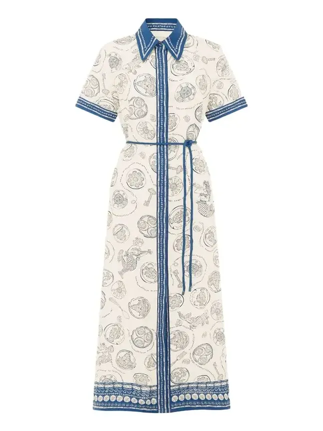 Lucky Printed Linen Maxi Shirtdress