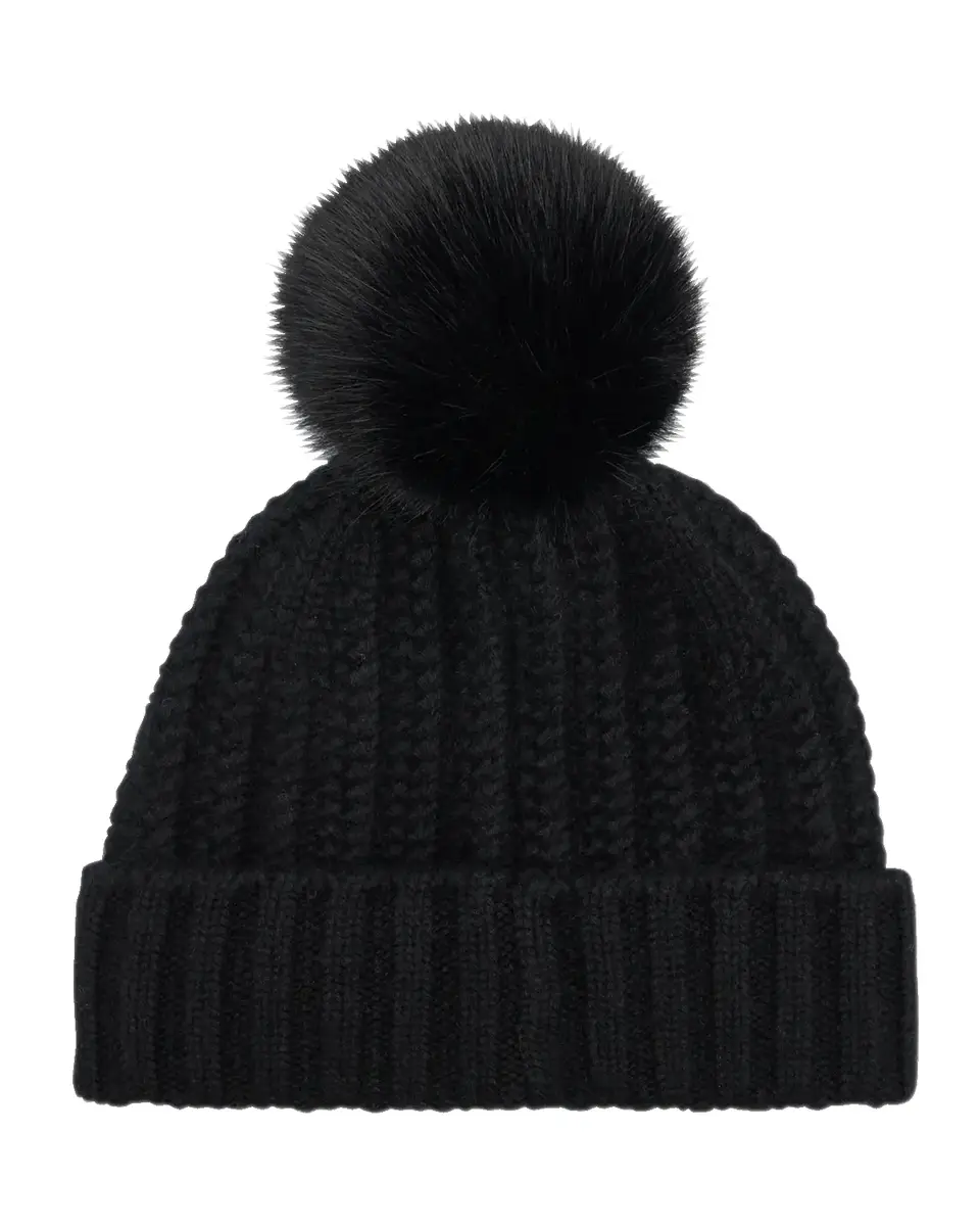 Sofia Cashmere Braided Knit Cashmere Beanie With Faux Fur Pom | Thumbnail 2