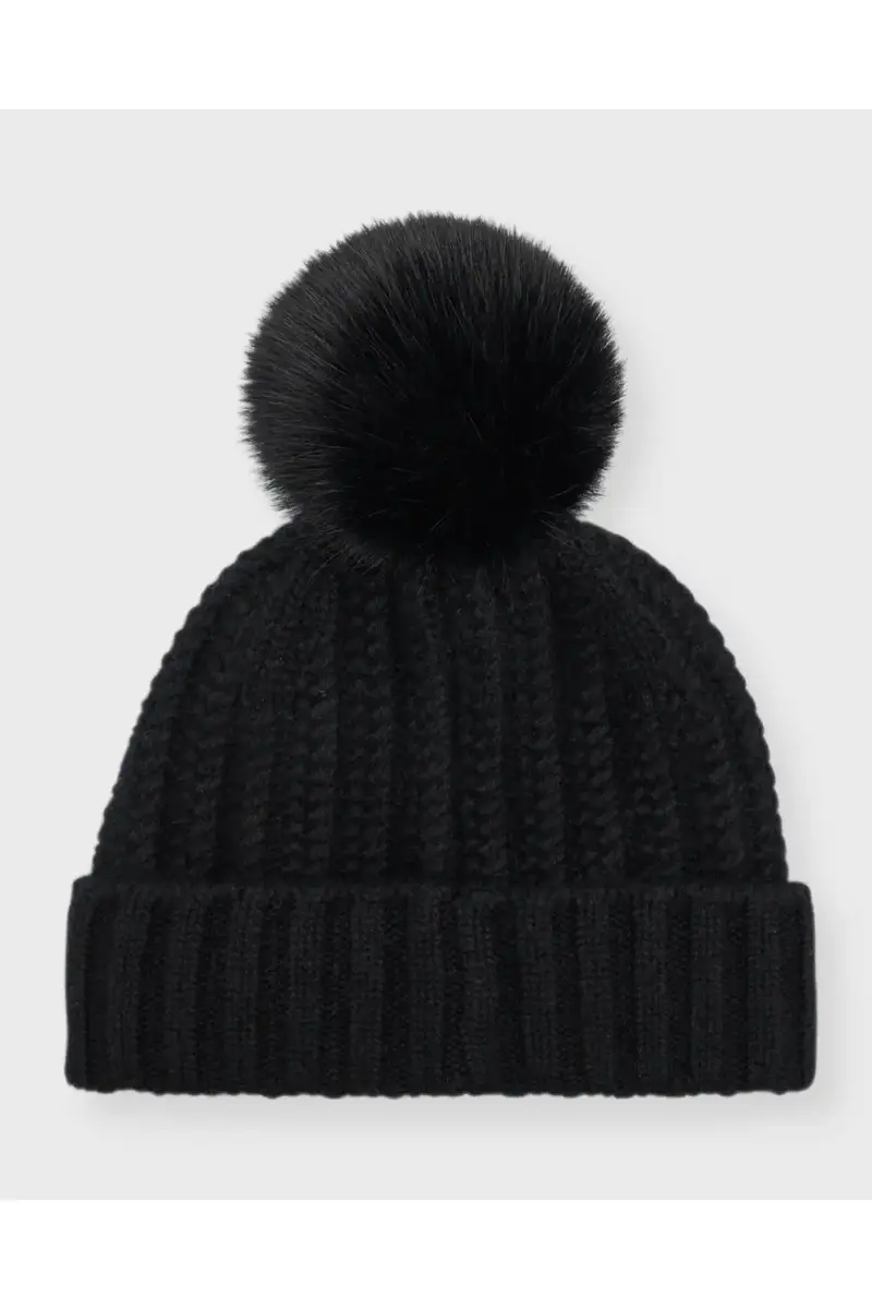 Sofia Cashmere Braided Knit Cashmere Beanie With Faux Fur Pom | Thumbnail 3