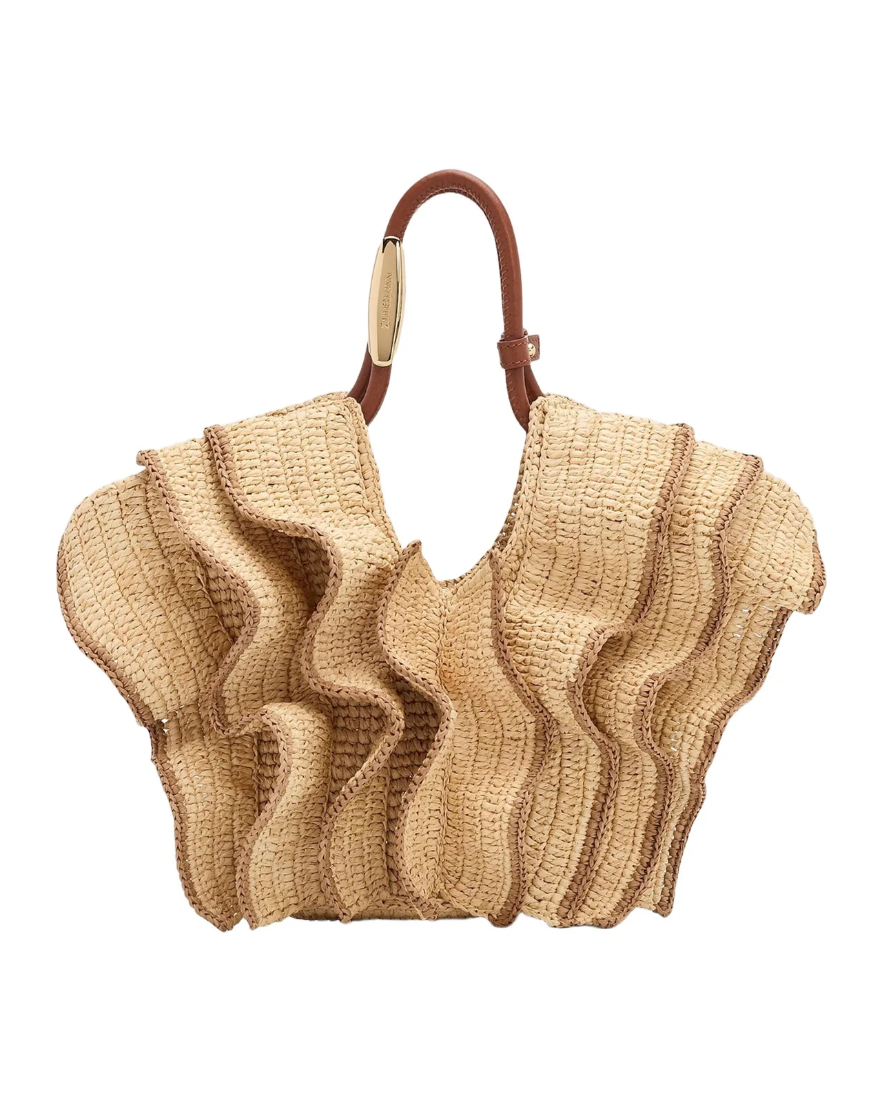 Goldentime Small Ruffled Raffia Tote Bag