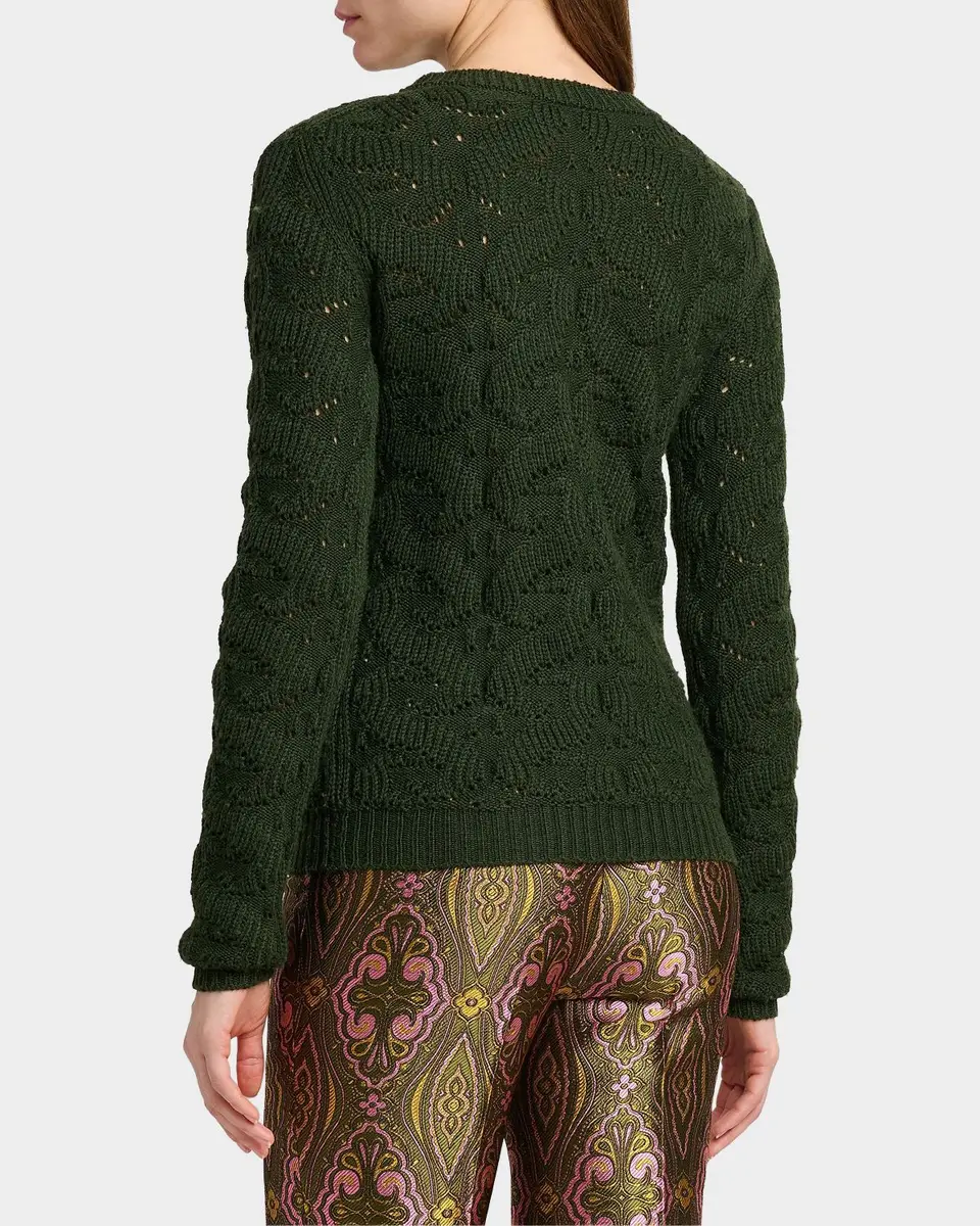Etro Wool-Blend Pointelle Cable Knit Crewneck Sweater | Thumbnail 3 Etro Wool-Blend Pointelle Cable Knit Crewneck Sweater | Thumbnail 3