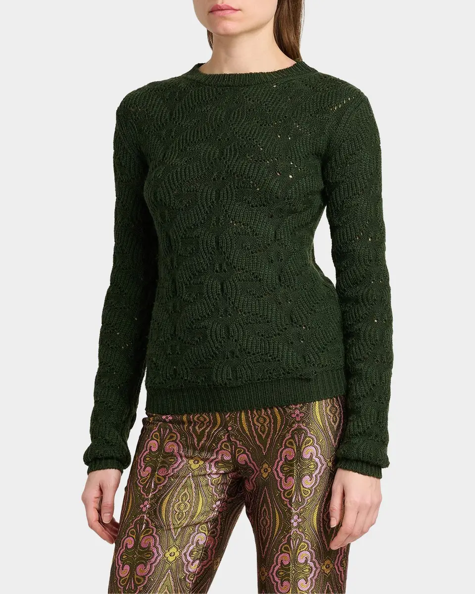 Etro Wool-Blend Pointelle Cable Knit Crewneck Sweater | Thumbnail 5 Etro Wool-Blend Pointelle Cable Knit Crewneck Sweater | Thumbnail 5