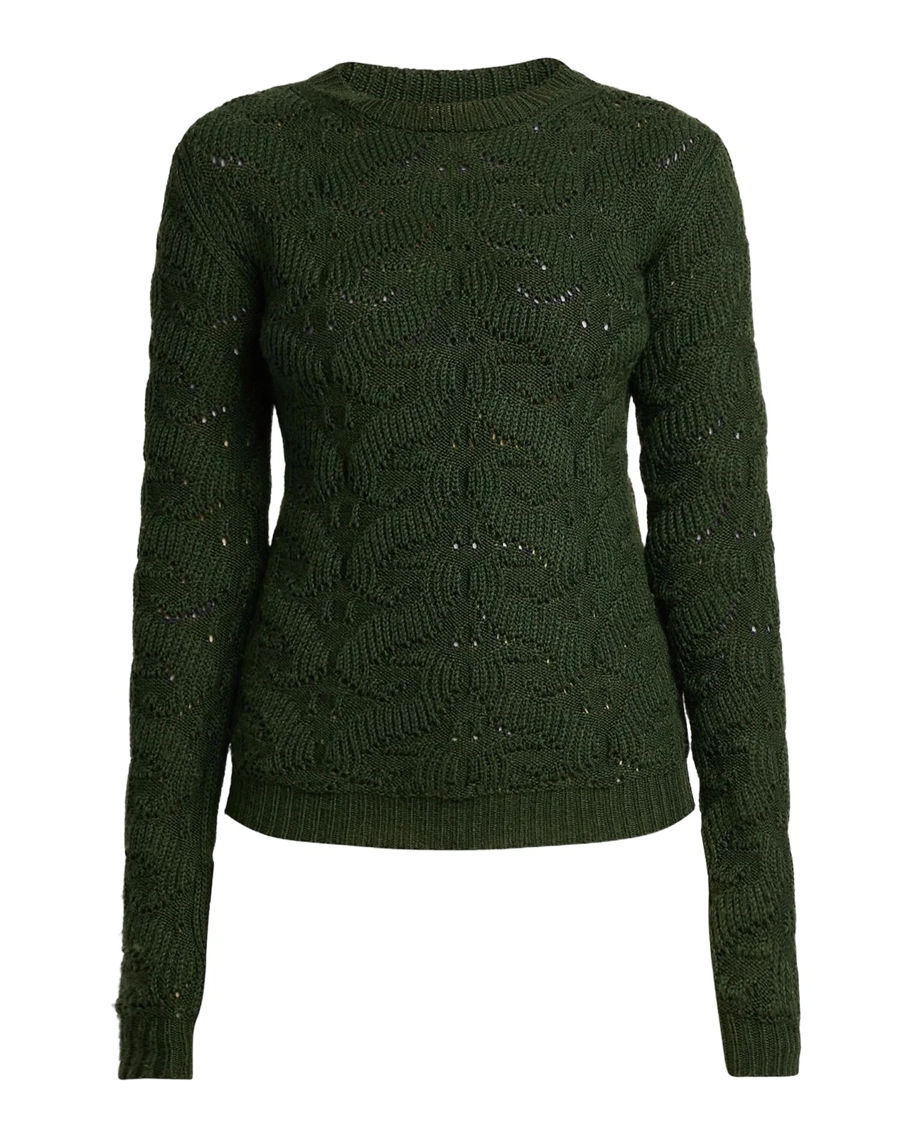 Wool-Blend Pointelle Cable Knit Crewneck Sweater Wool-Blend Pointelle Cable Knit Crewneck Sweater