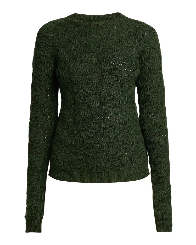 Etro Wool-Blend Pointelle Cable Knit Crewneck Sweater | Image 1 Etro Wool-Blend Pointelle Cable Knit Crewneck Sweater | Image 1