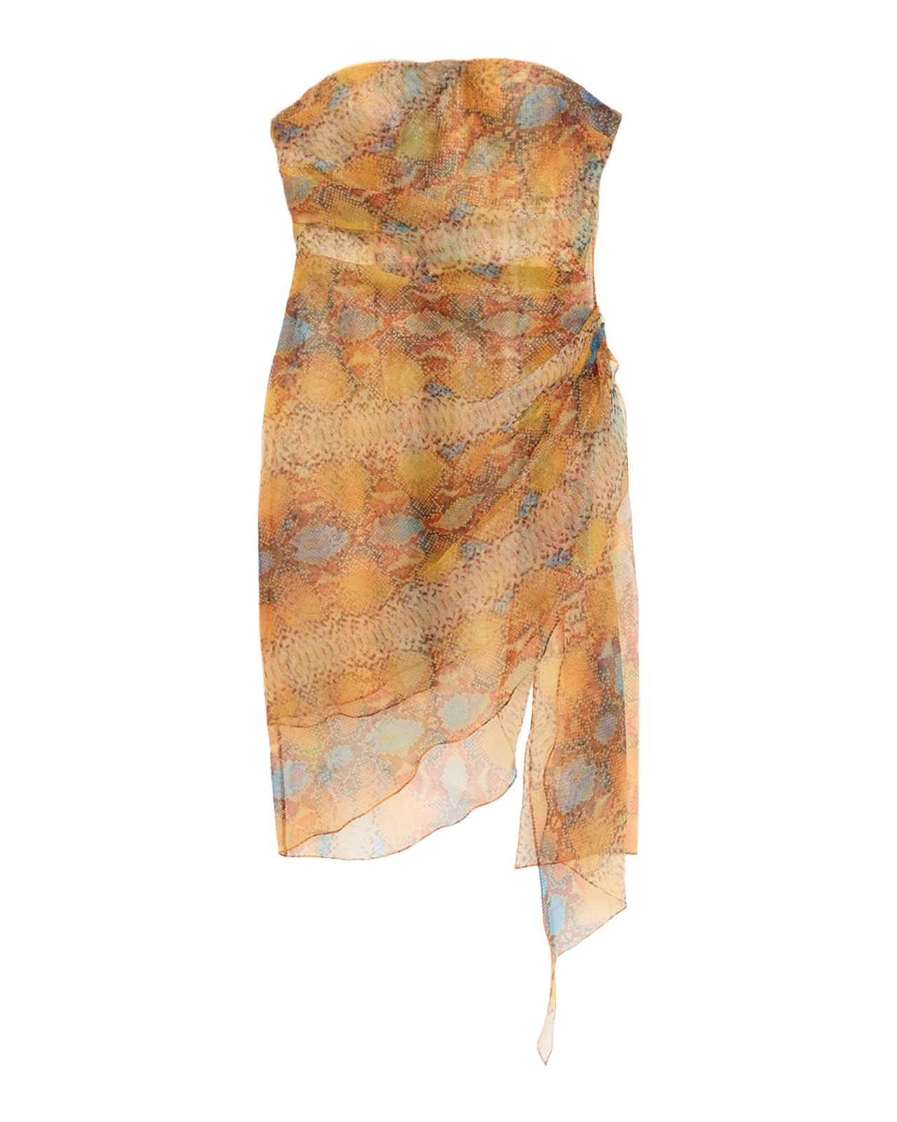 Strapless Metallic Snake-Print Chiffon Asymmetric Dress Strapless Metallic Snake-Print Chiffon Asymmetric Dress