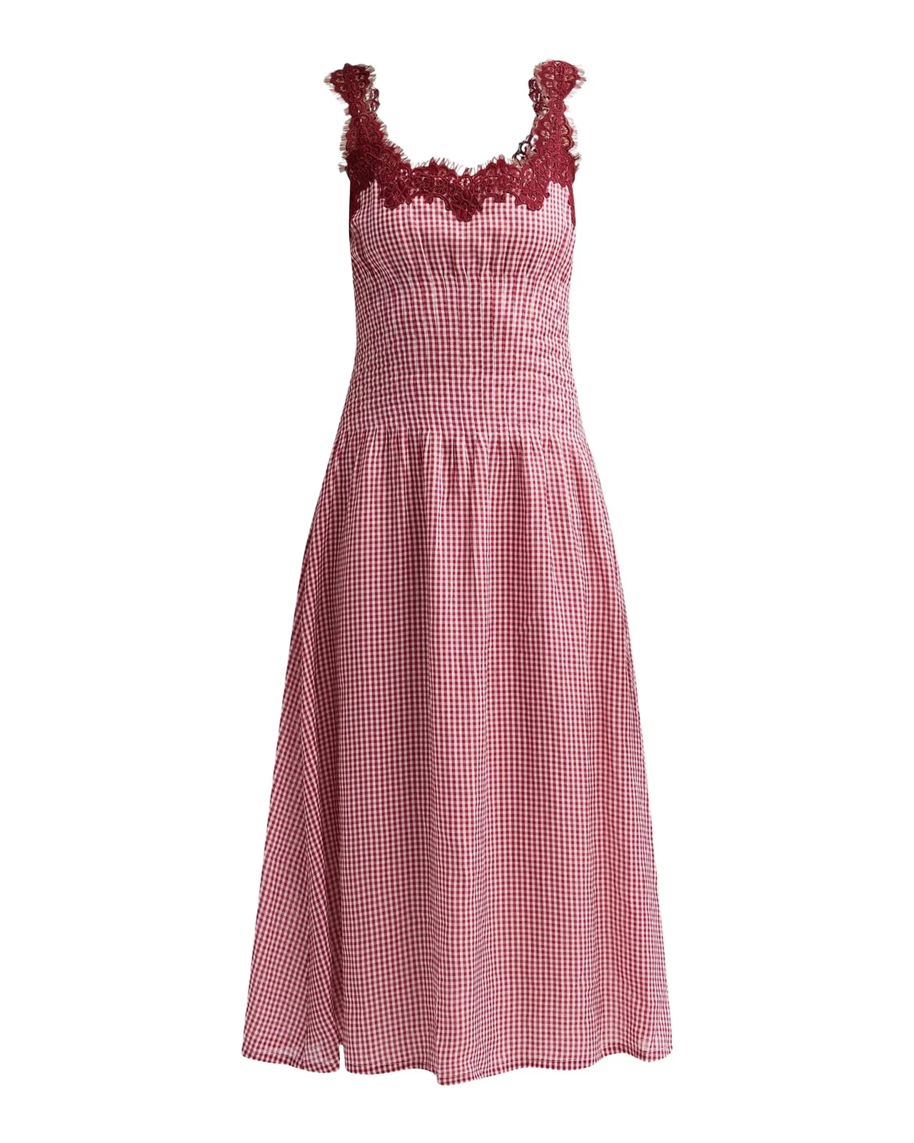 Kairina Lace-Trim Gingham Drop-Waist Midi Dress Kairina Lace-Trim Gingham Drop-Waist Midi Dress