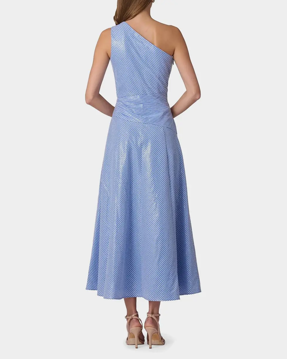 Shoshanna Nikki Sequined Striped One-Shoulder Gown | Thumbnail 3 Shoshanna Nikki Sequined Striped One-Shoulder Gown | Thumbnail 3