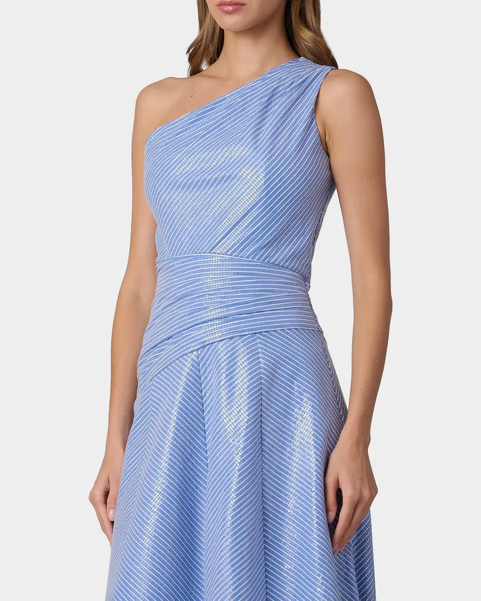 Shoshanna Nikki Sequined Striped One-Shoulder Gown | Thumbnail 4 Shoshanna Nikki Sequined Striped One-Shoulder Gown | Thumbnail 4
