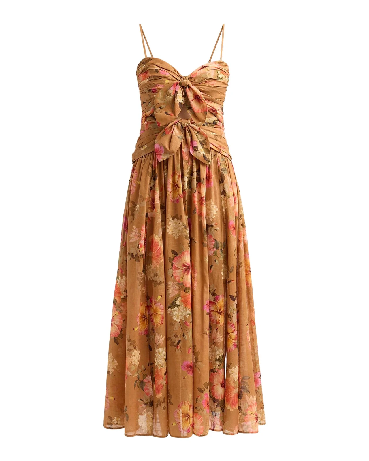 Zimmermann Mahon Floral Tie-Front Midi Dress