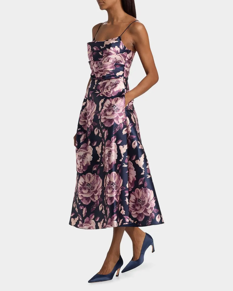 BLACK HALO Cayetana Floral Satin Midi-Dress | Thumbnail 2