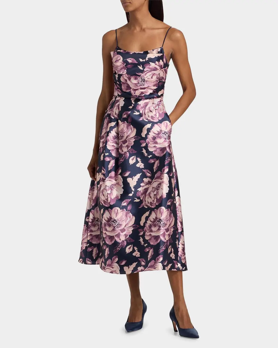 BLACK HALO Cayetana Floral Satin Midi-Dress | Thumbnail 4
