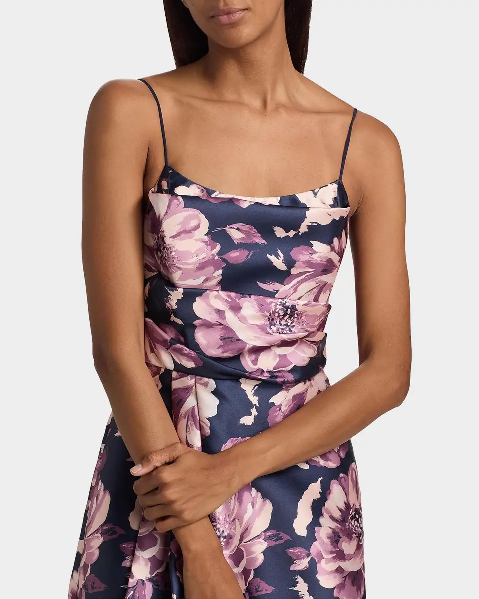 BLACK HALO Cayetana Floral Satin Midi-Dress | Thumbnail 5
