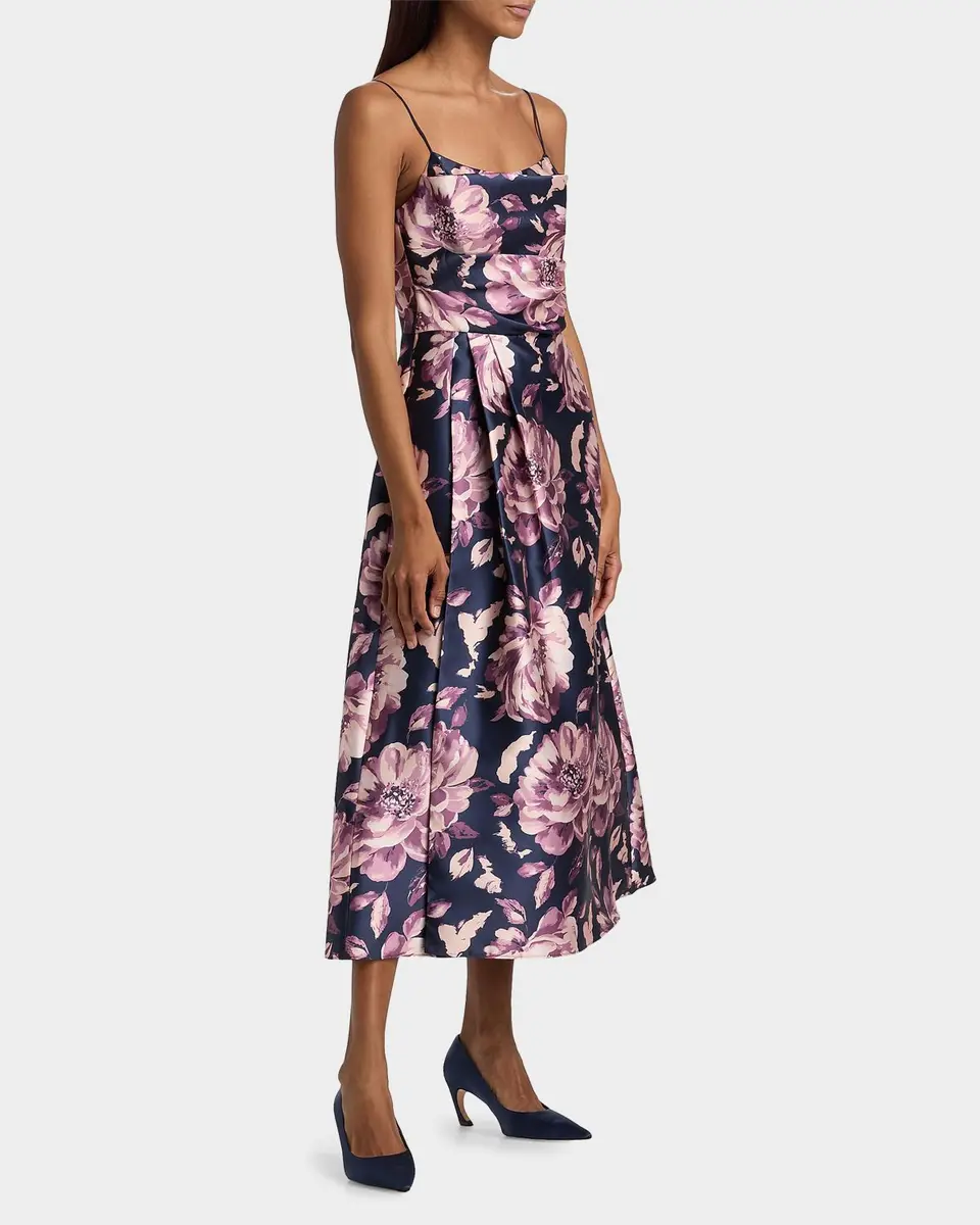 BLACK HALO Cayetana Floral Satin Midi-Dress | Thumbnail 7