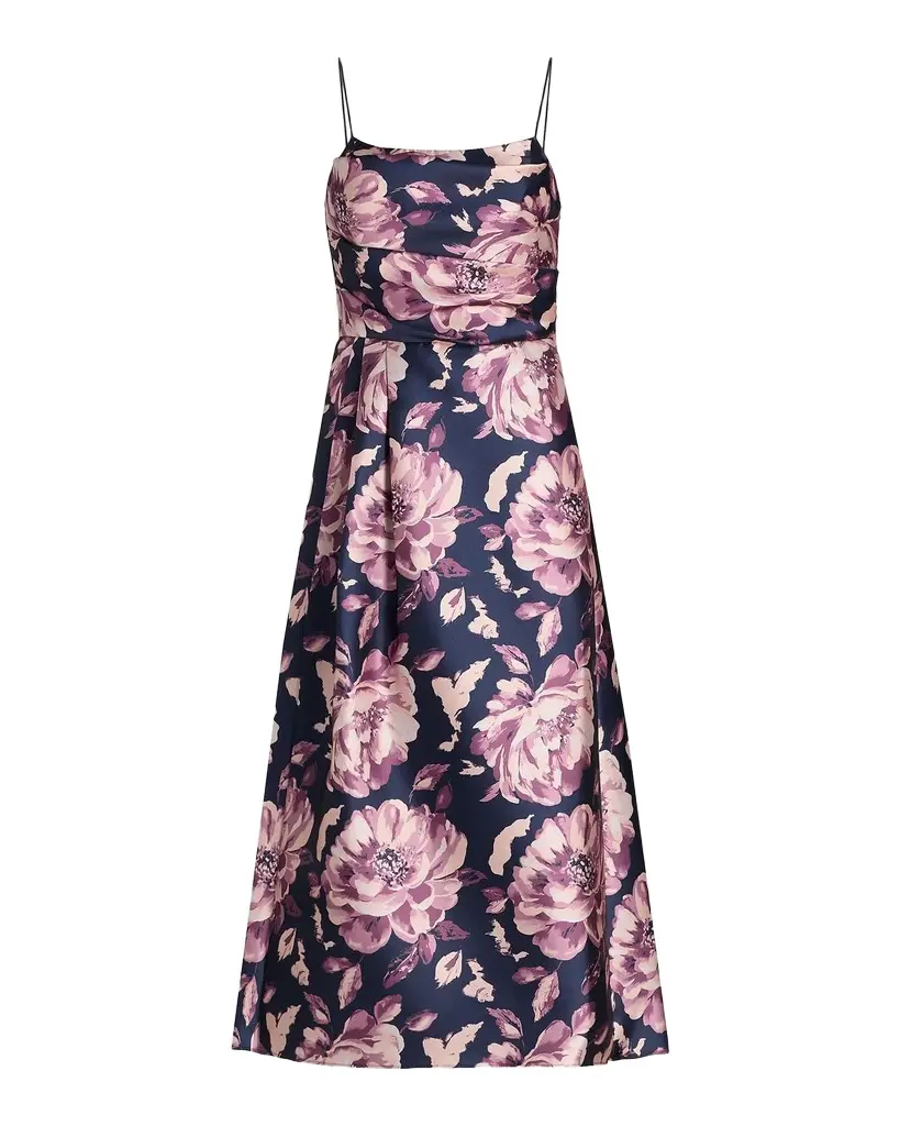 BLACK HALO Cayetana Floral Satin Midi-Dress