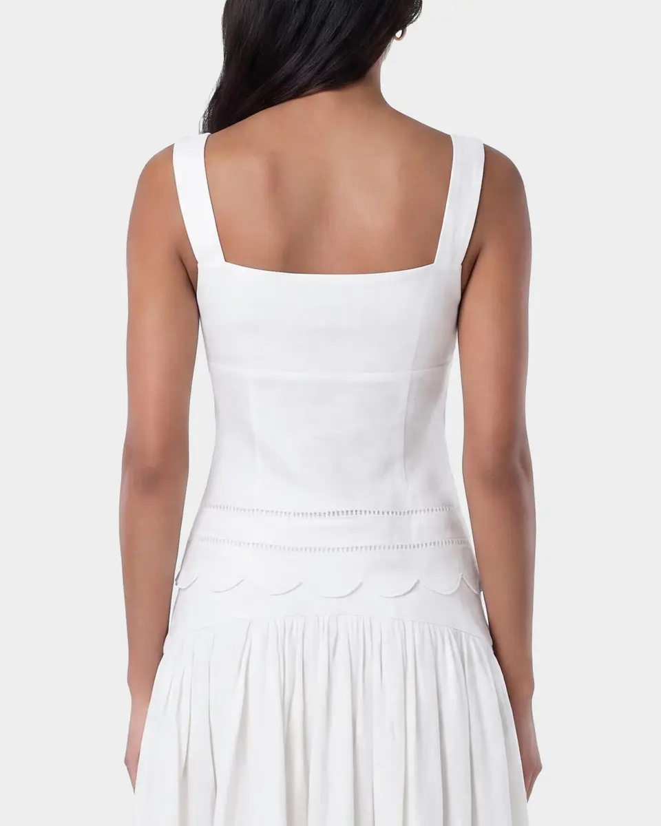 NICHOLAS Ebba Linen Latice-Trim Babydoll Top | Thumbnail 2