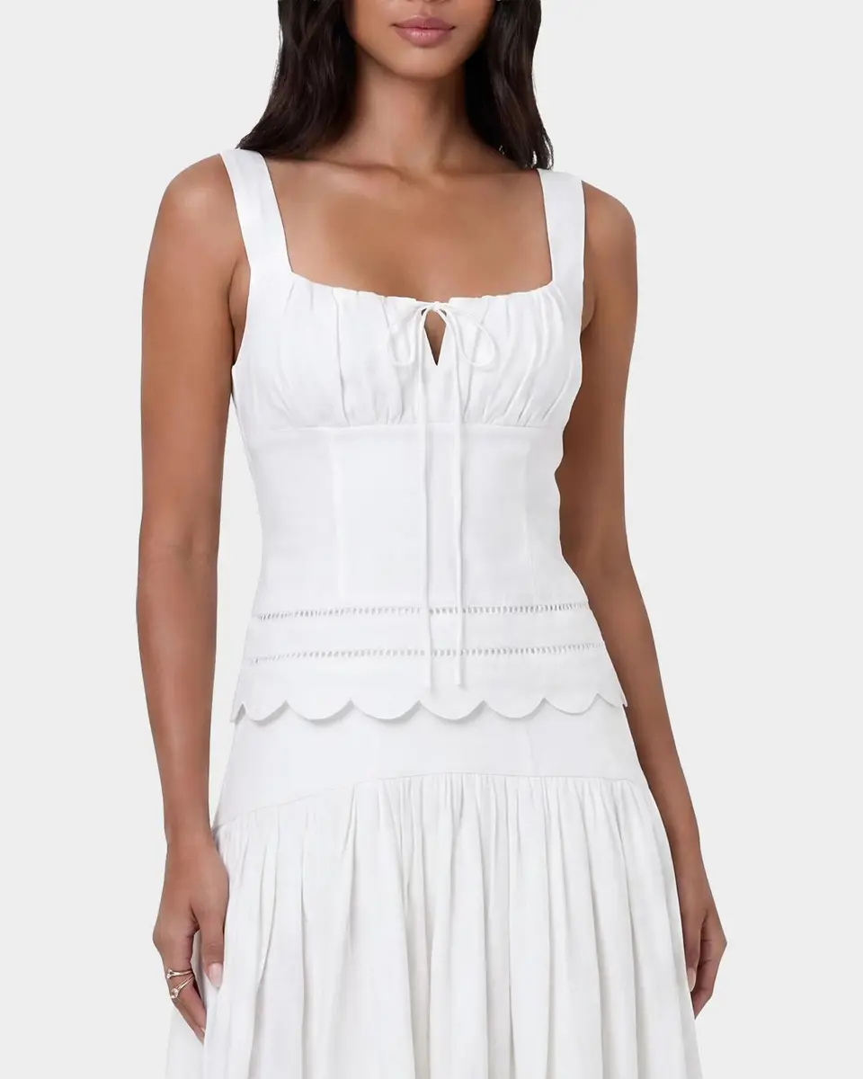 NICHOLAS Ebba Linen Latice-Trim Babydoll Top | Thumbnail 3