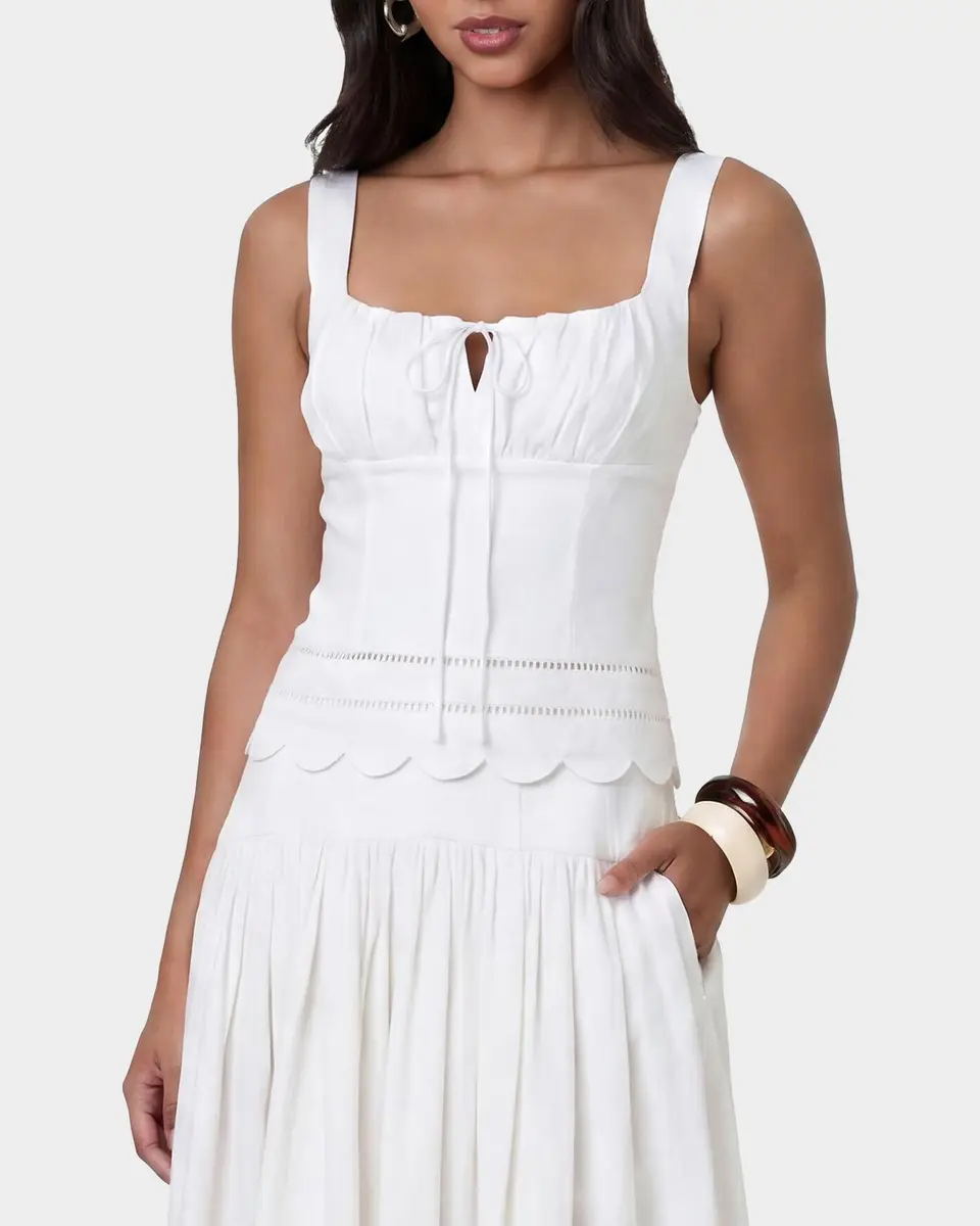 NICHOLAS Ebba Linen Latice-Trim Babydoll Top | Thumbnail 4
