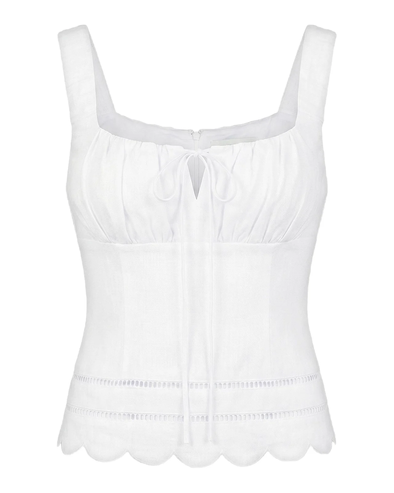 Ebba Linen Latice-Trim Babydoll Top Ebba Linen Latice-Trim Babydoll Top