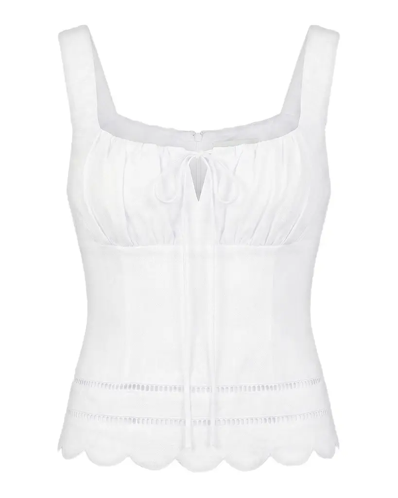 NICHOLAS Ebba Linen Latice-Trim Babydoll Top | Image 1 NICHOLAS Ebba Linen Latice-Trim Babydoll Top | Image 1