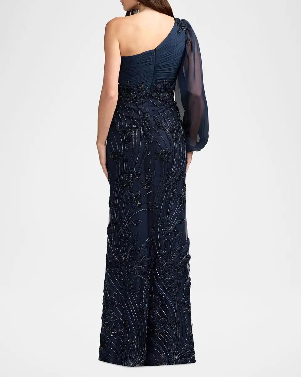 Mac Duggal Floral Appliqué Chiffon Trumpet One-Shoulder Gown | Thumbnail 3
