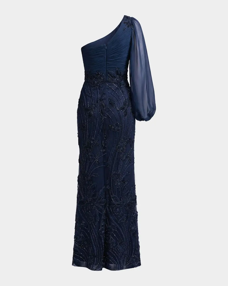 Mac Duggal Floral Appliqué Chiffon Trumpet One-Shoulder Gown | Thumbnail 5